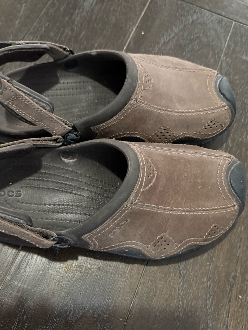 CROCS Men's Brown Leather-Look Slip-On Clog Sandals